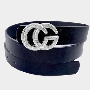 DOUBLE CIRCLE RHINESTONE EMBELLISHED GLAM FASHION ACCENT BELT | BLACK